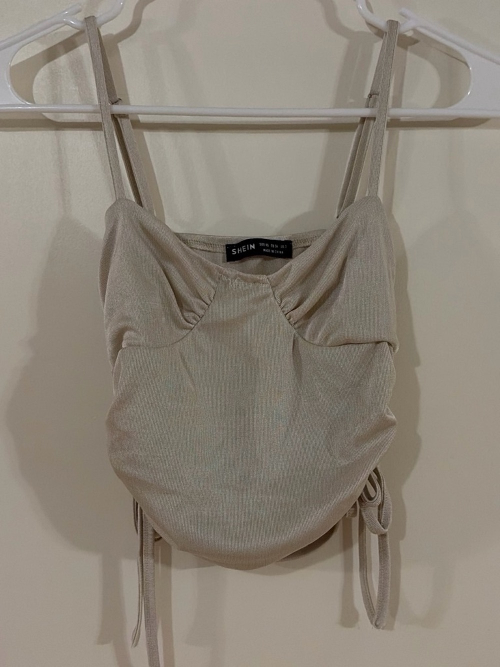 SHEIN Cream Ruched Cami with Adjustable Ties